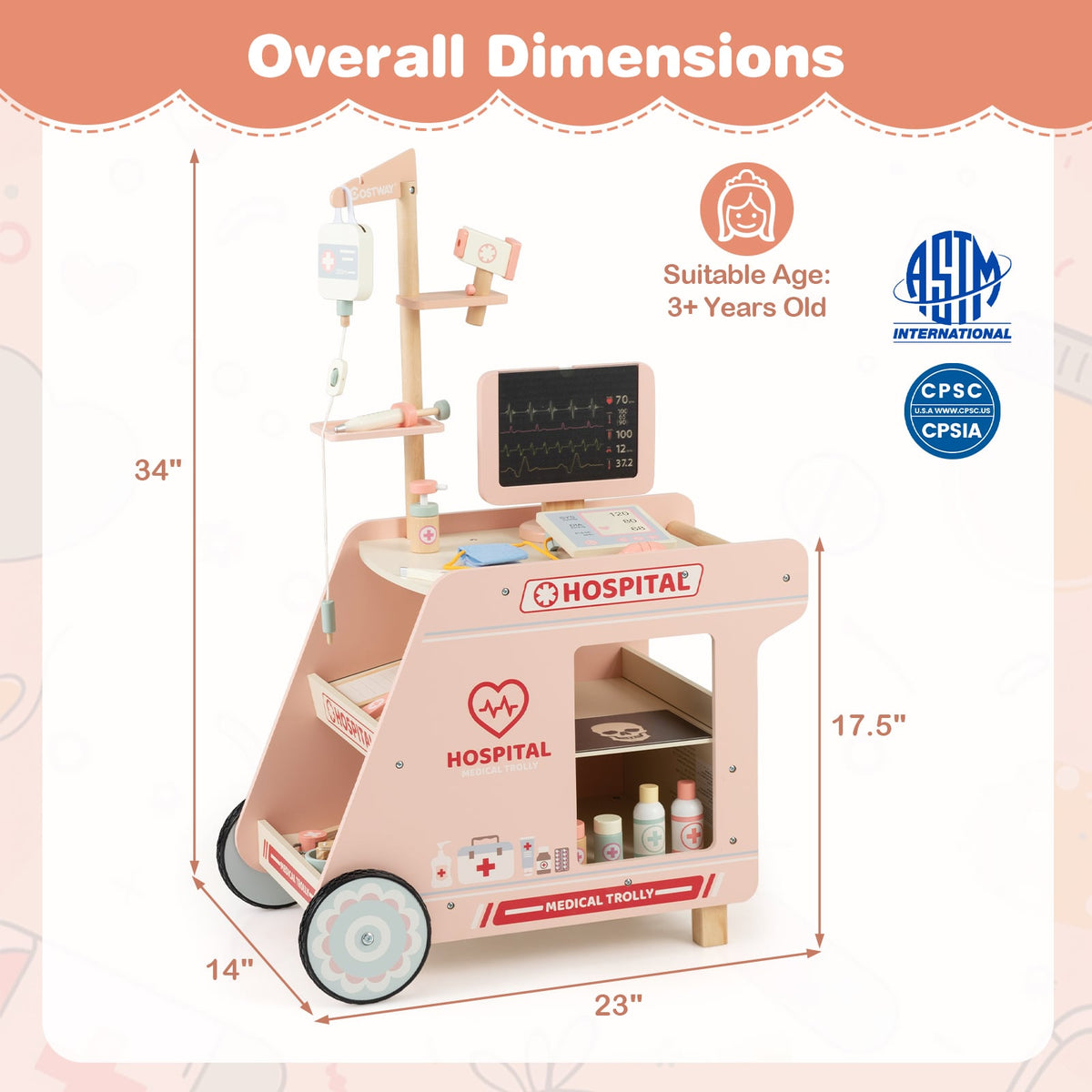 Set de jeu de docteur en bois pour enfants, kit de médecin pour jeux d'imitation avec chariot, cadeau pour tout-petits garçons et filles âgés de 3 ans et plus