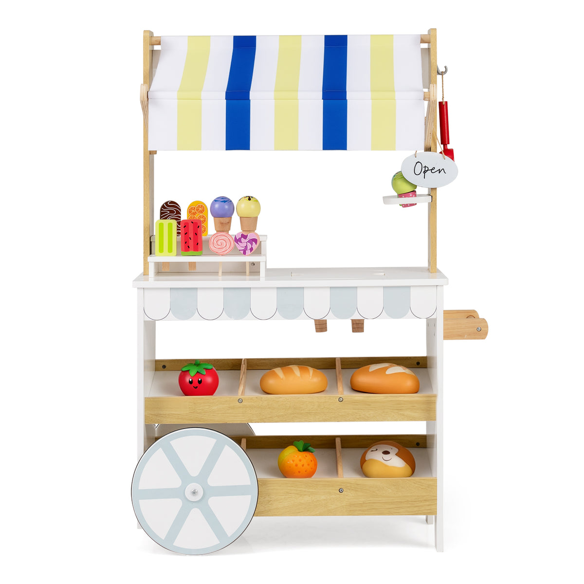 2-in-1 Wooden Ice Cream Cart & Grocery Store Playset - White