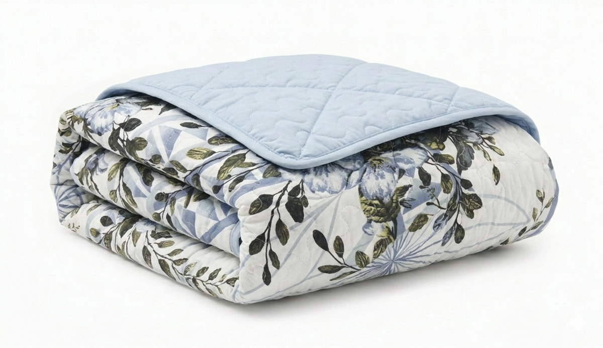 Woven Microfiber Quilt 2PC Set - Blue Floral - Twin-Comforters & Quilts-DECOROLALA