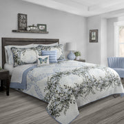 Woven Microfiber Quilt 2PC Set - Blue Floral - Twin-Comforters and Quilts-DECOROLALA