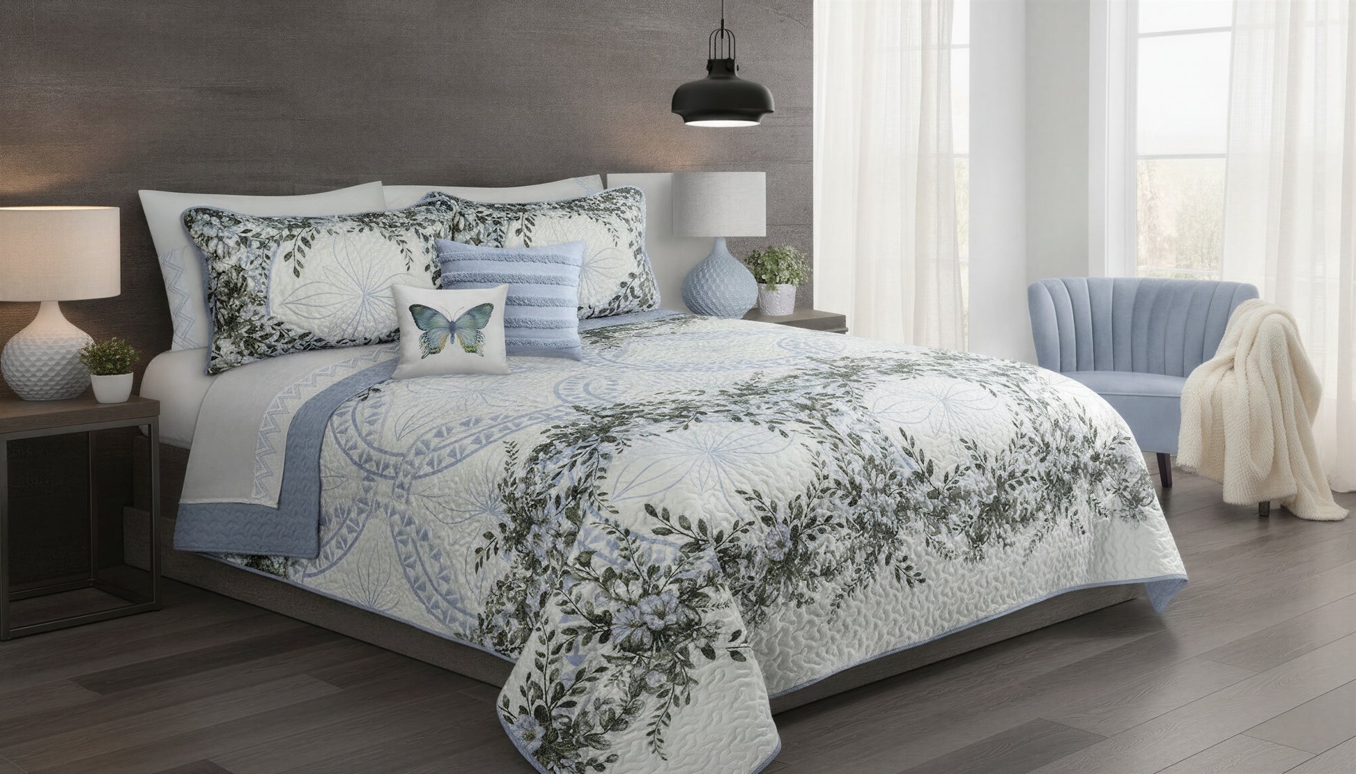 Woven Microfiber Quilt 3PC Set - Forever Blue Queen-Comforters and Quilts-DECOROLALA