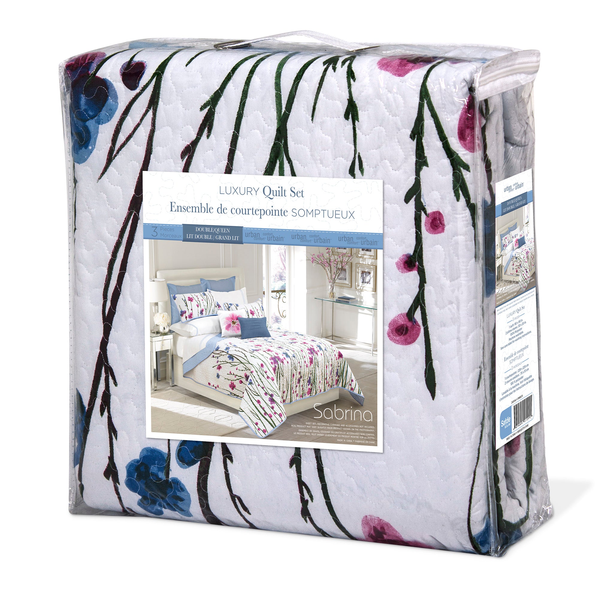 Woven Microfiber Quilt 3PC Set - Wildflower Pink/Purple-Comforters and Quilts-DECOROLALA