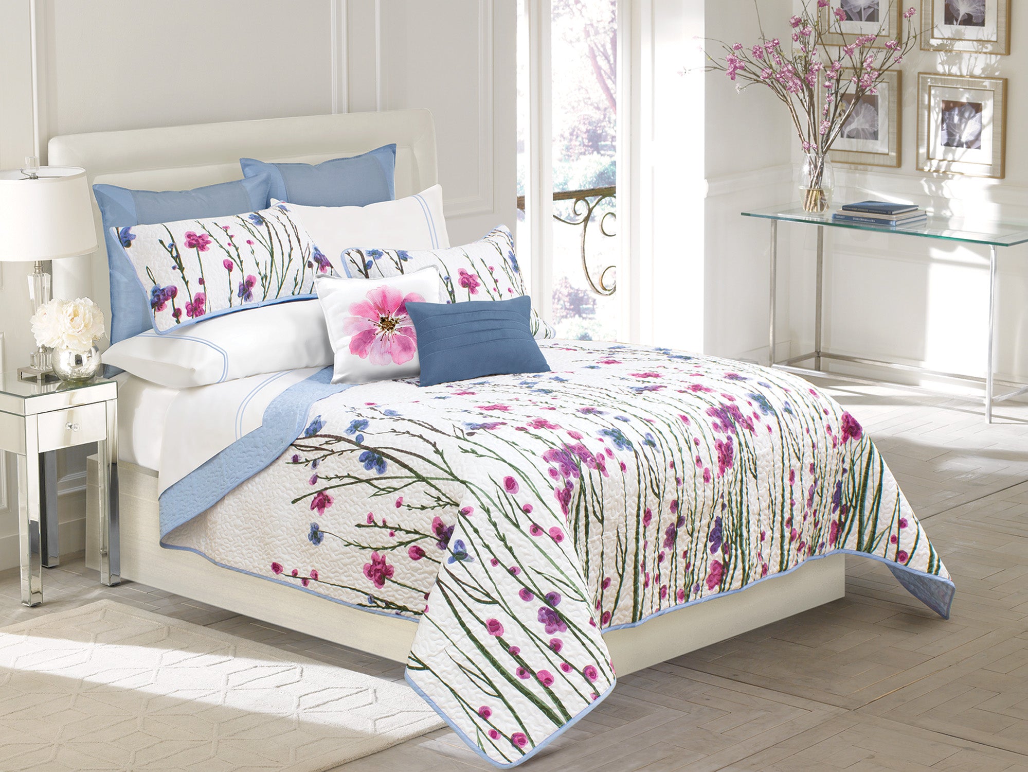 Woven Microfiber Quilt 3PC Set - Wildflower Pink/Purple-Comforters and Quilts-DECOROLALA