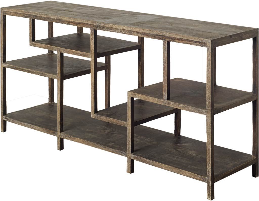 Wright I 16L x 66W Brown Wood Multi-Level Shelf Console Table-Console Tables-DECOROLALA