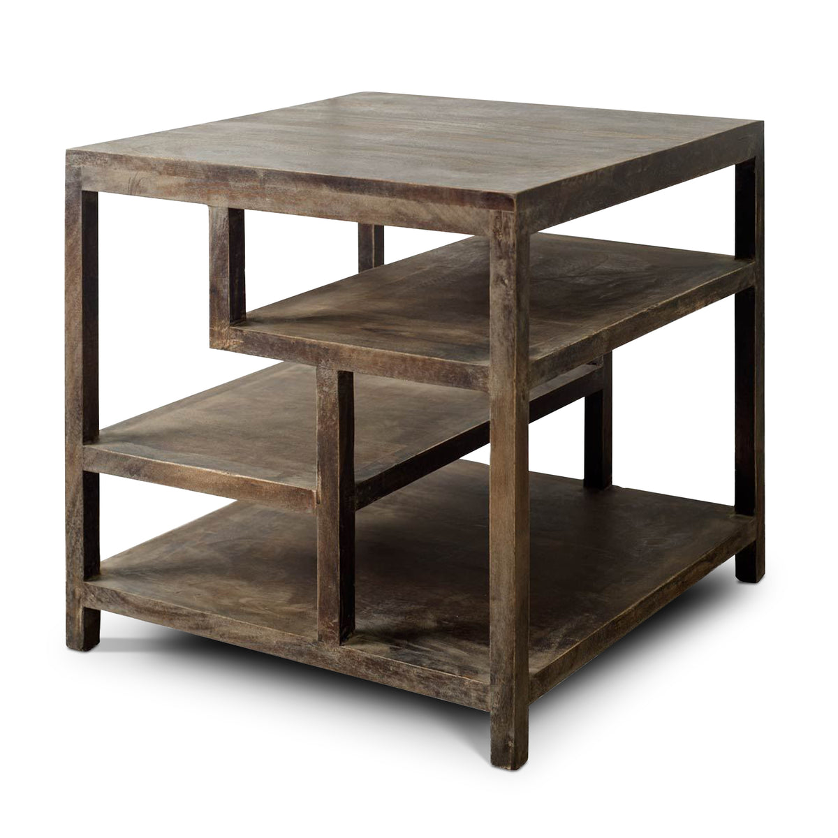 Wright II 22" x 21.9" Square Top Medium Brown Wooden Multi-Shelf End/Side Table-End and Side Tables-DECOROLALA