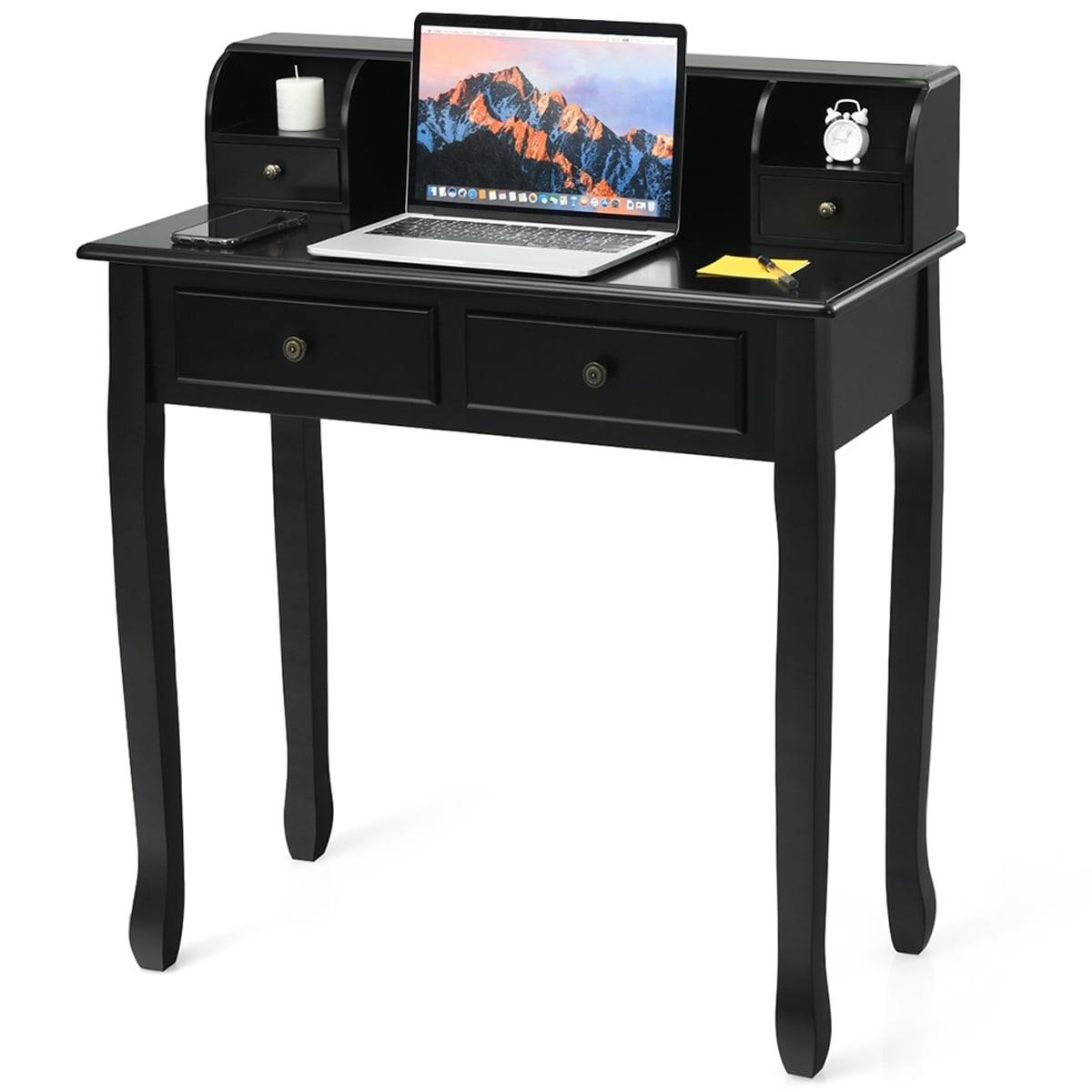 Writing Desk 2-Tier Vanity Desk Computer Desk with 4 Drawers-Black-Writing Desks-DECOROLALA