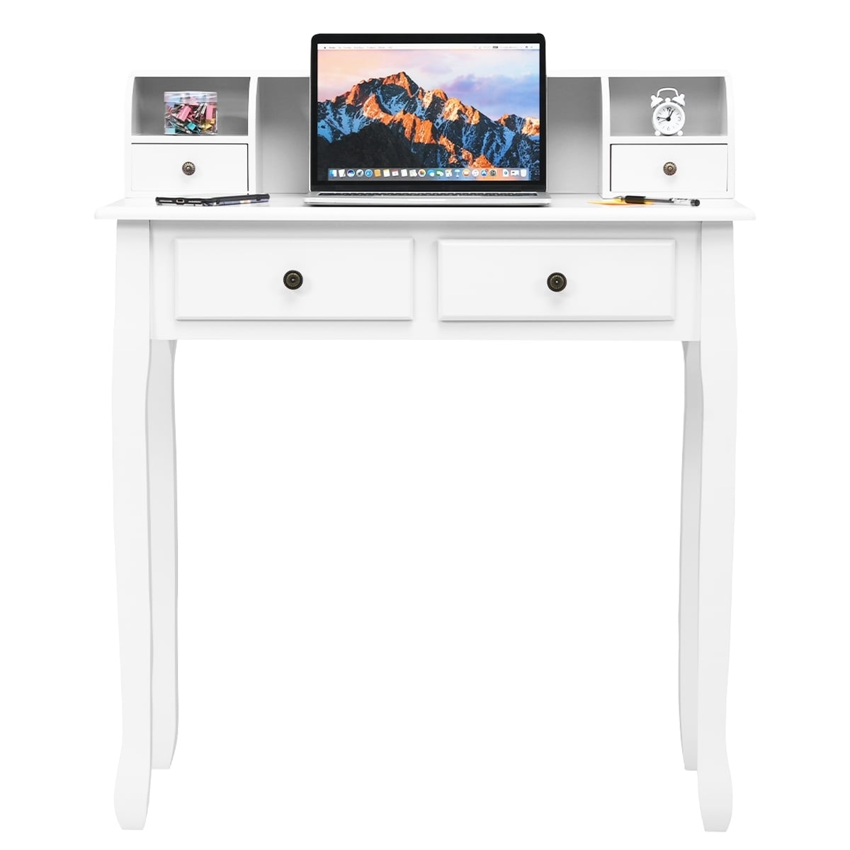 Writing Desk 2-Tier Vanity Desk Computer Desk with 4 Drawers-White-Writing Desks-DECOROLALA
