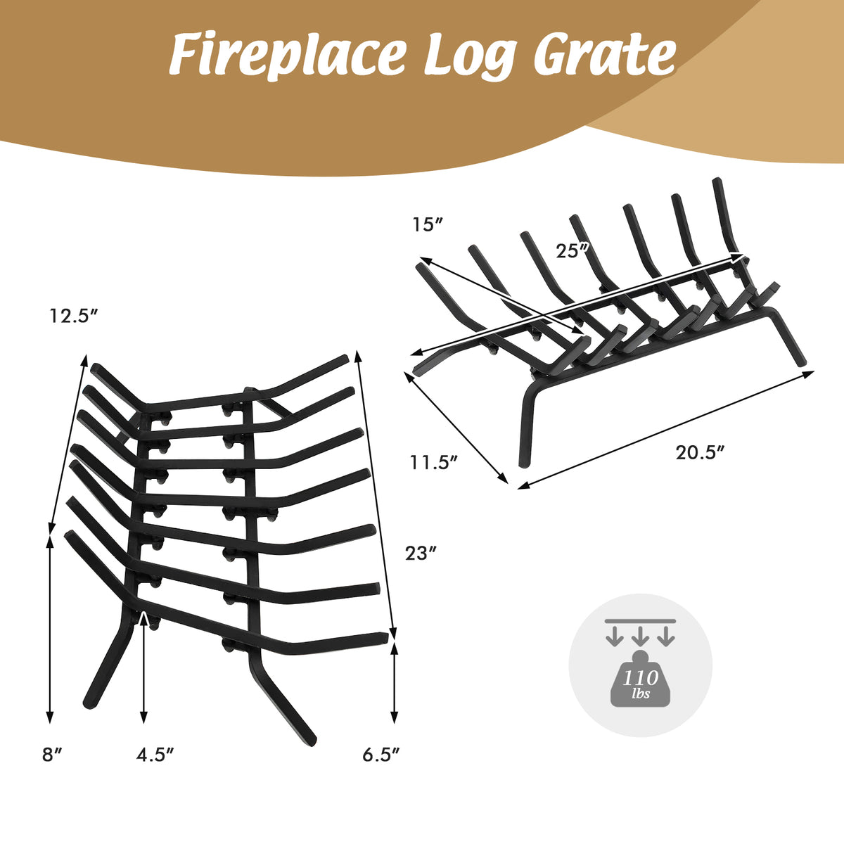 31/25/18 Inch Fireplace Grate for Outdoor Fire Pit-M-Fireplace Tools-DECOROLALA