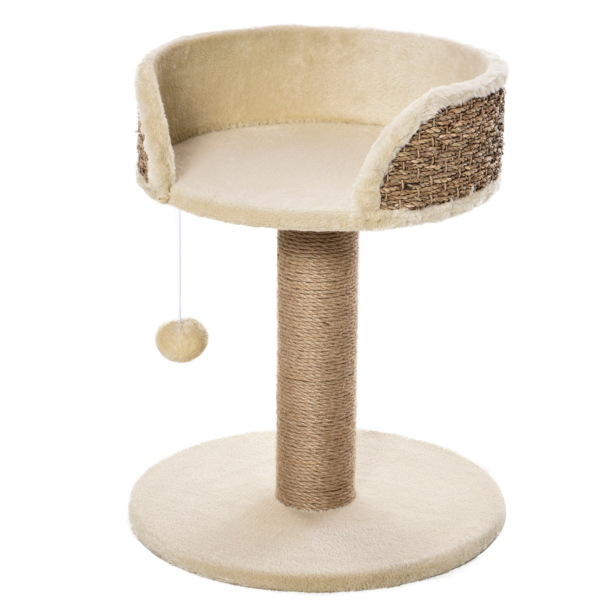 Cat Tree with Scratching Post, Toy Ball, Perch, Small Cat Tower for Indoor Cats - 16" x 16" x 19", Beige