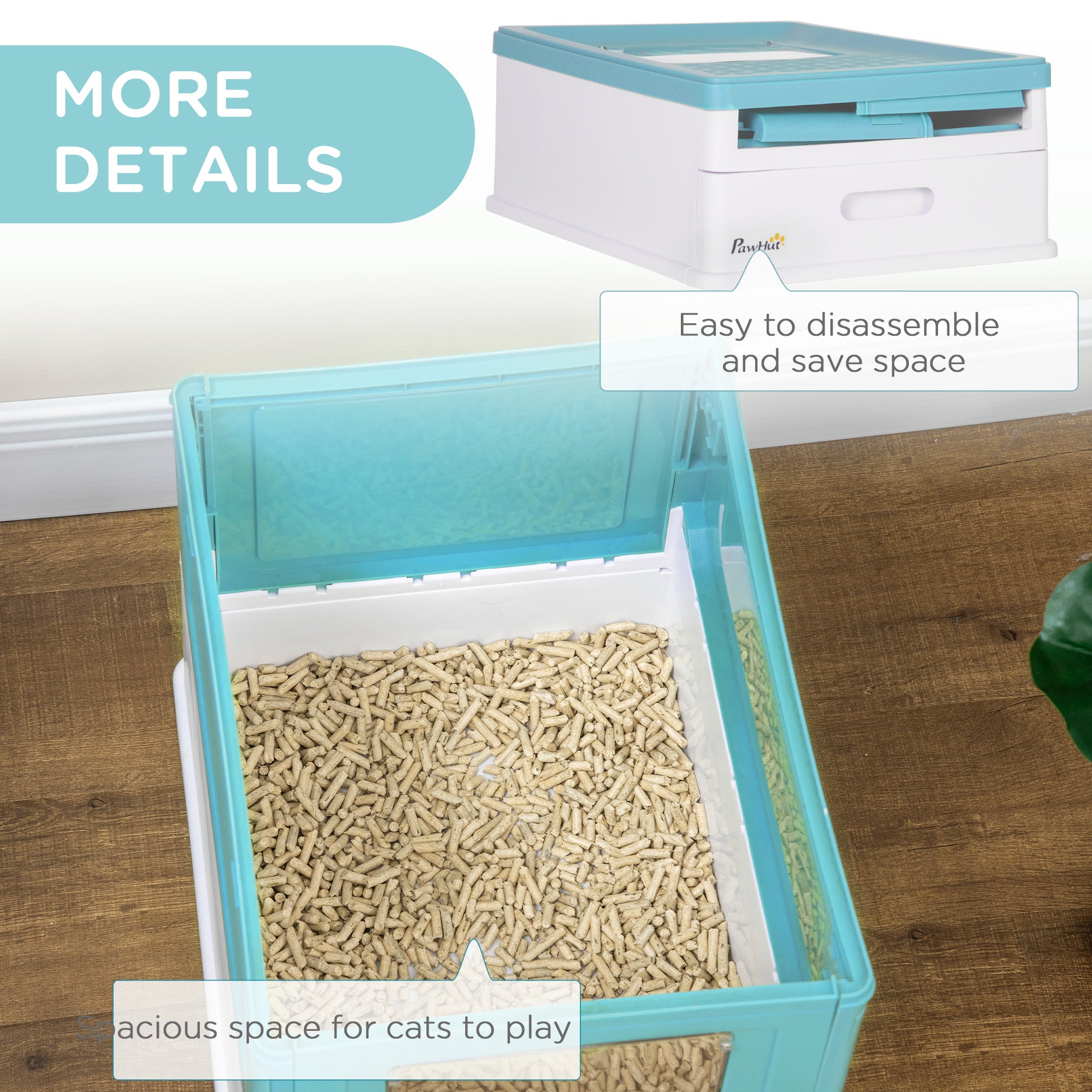 Top Entry Enclosed Kitty Litter Box with Scoop, Tray, Front Entry, Large Space, Foldable, Portable, Blue