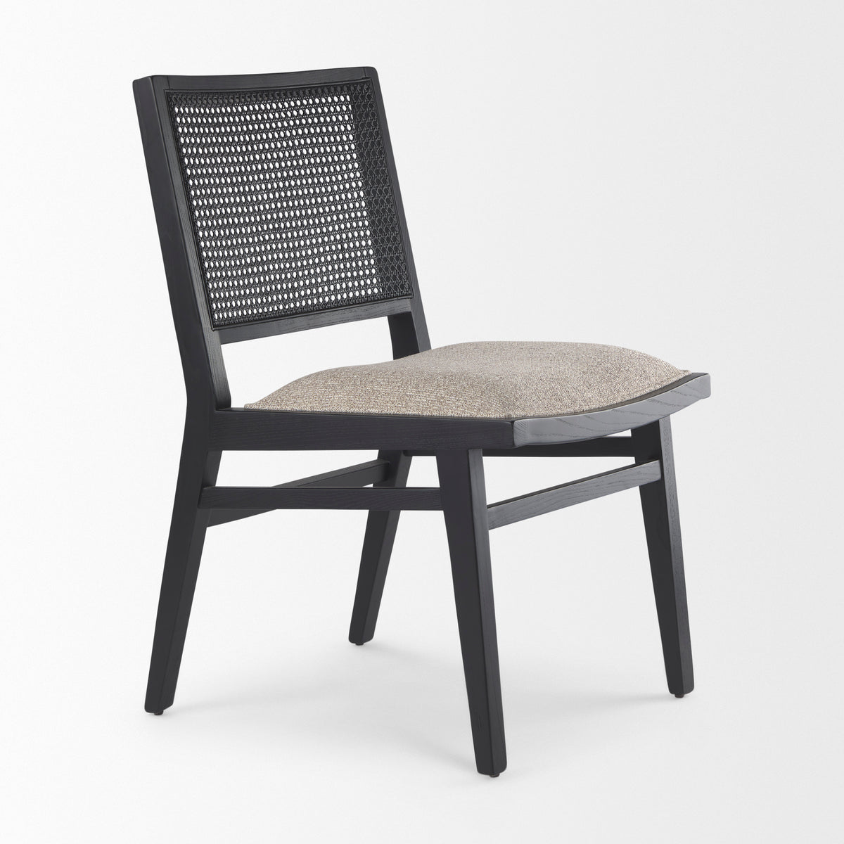 Wynn Cane Back Dining Side Chair | Beige Fabric w/ Wood-Dining Chairs-DECOROLALA