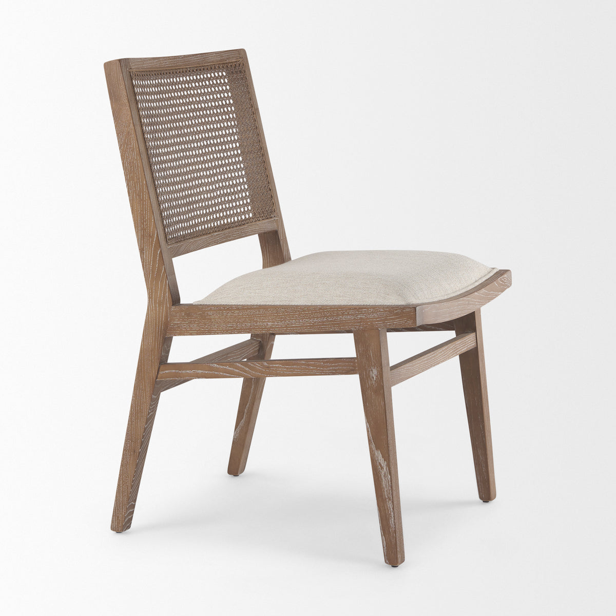 Wynn Cane Back Dining Side Chair | Beige Fabric w/ Wood-Dining Chairs-DECOROLALA