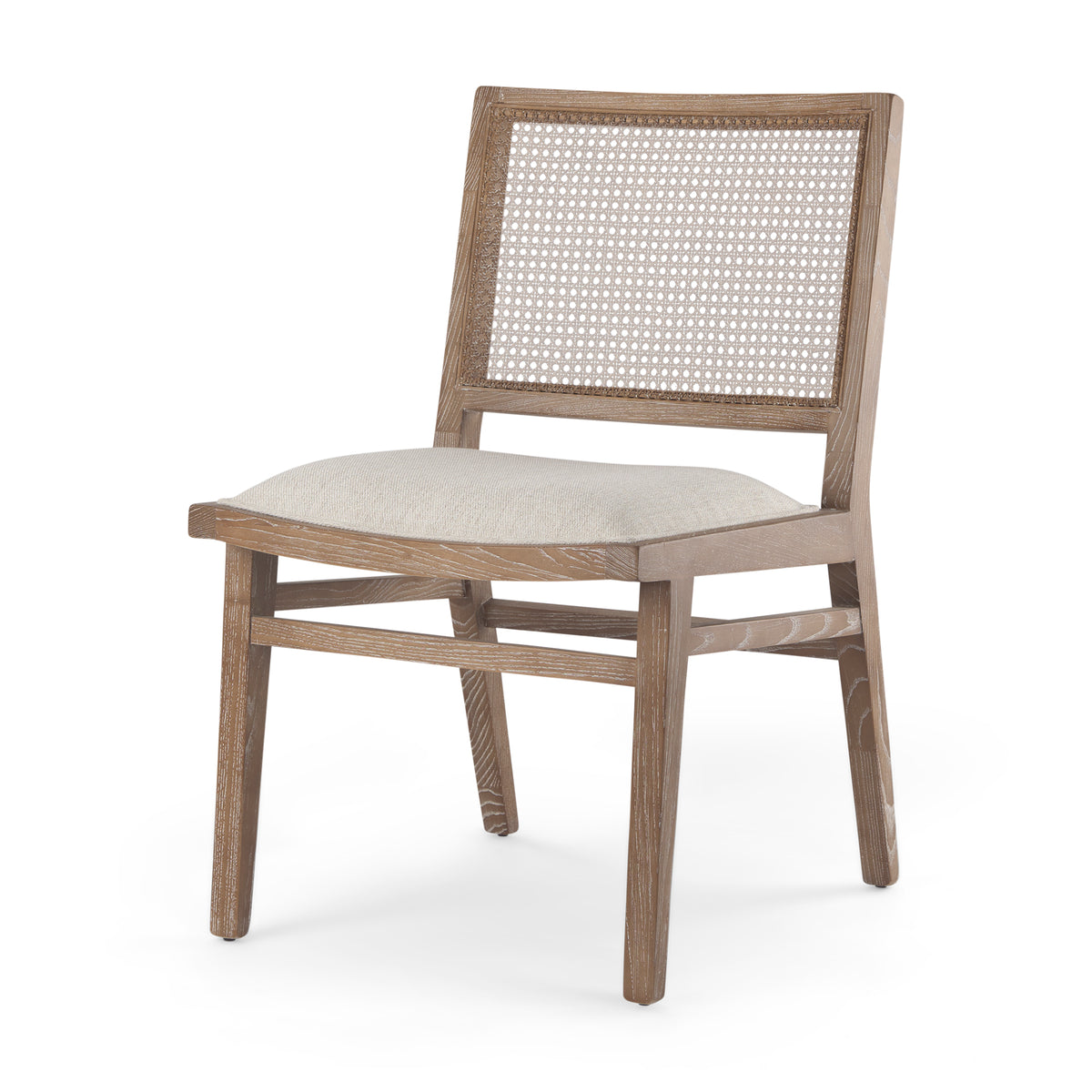 Wynn Cane Back Dining Side Chair | Beige Fabric w/ Wood-Dining Chairs-DECOROLALA