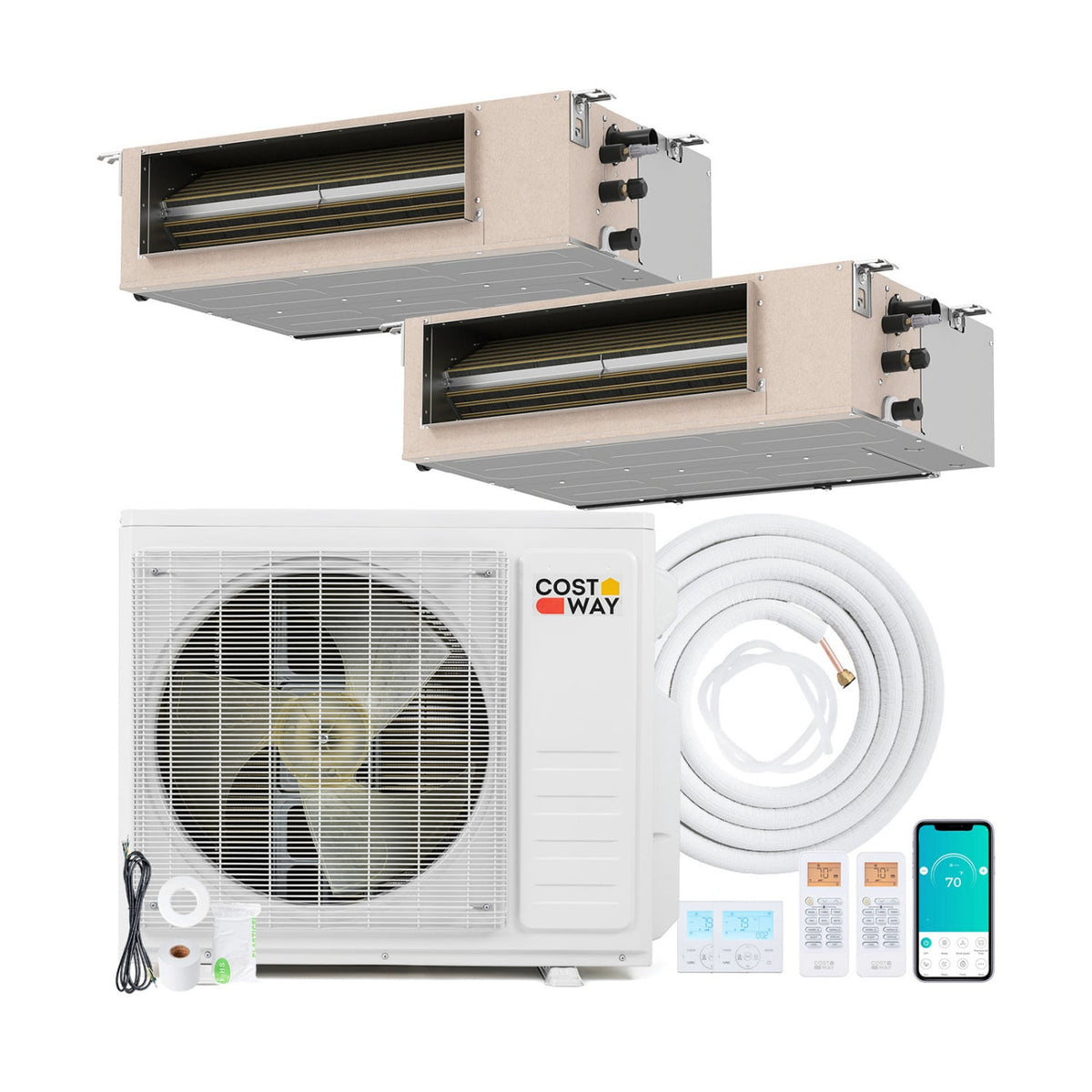 X-Pro 18000 BTU 2 Zone 24 SEER2 Concealed Ducted Mini Split AC-9K + 9K-Multi-Zone Mini Split Air Conditioners-DECOROLALA