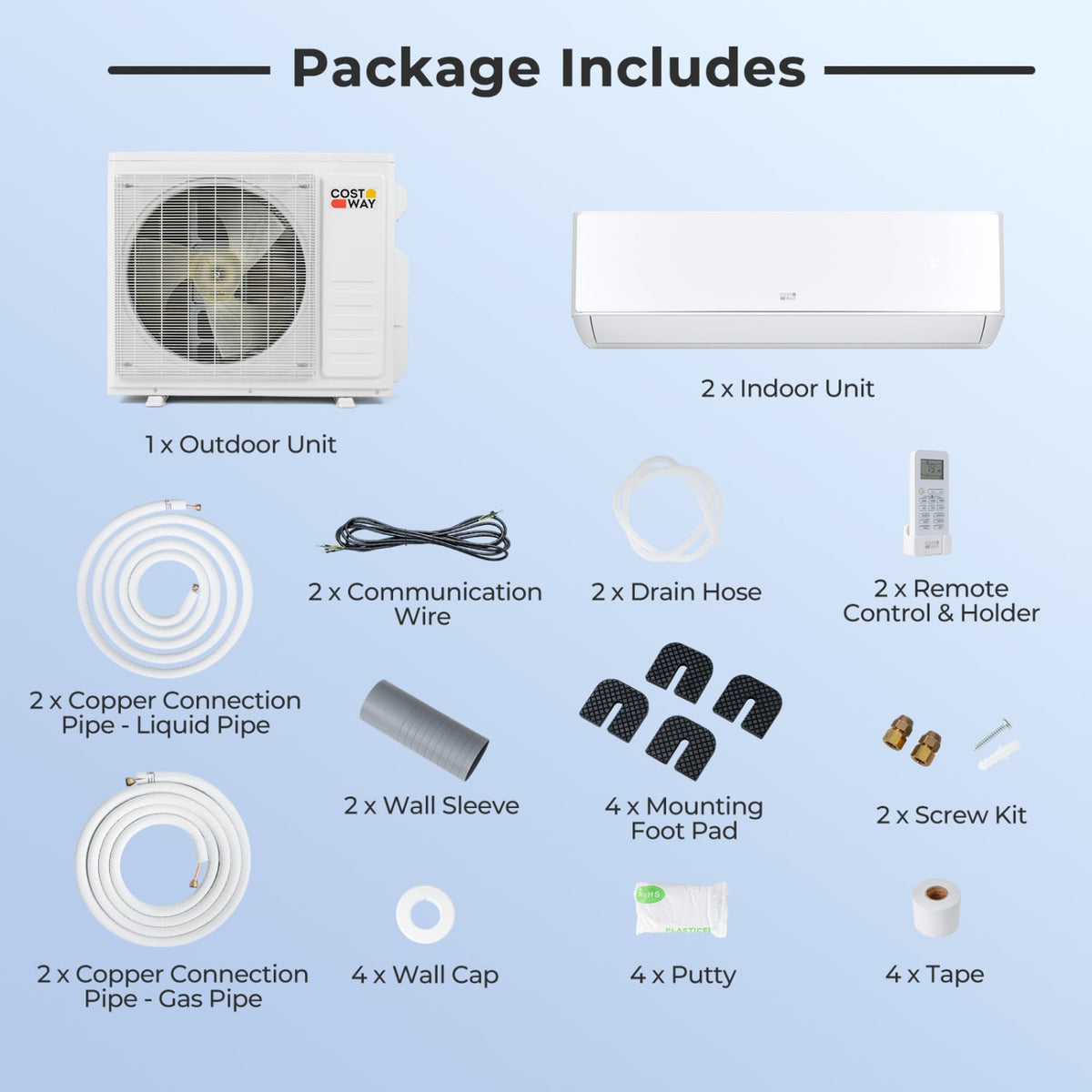 X-Pro 18000 BTU 2 Zone 24 SEER2 Mini Split AC with Heat Pump-9K + 12K-Multi-Zone Mini Split Air Conditioners-DECOROLALA