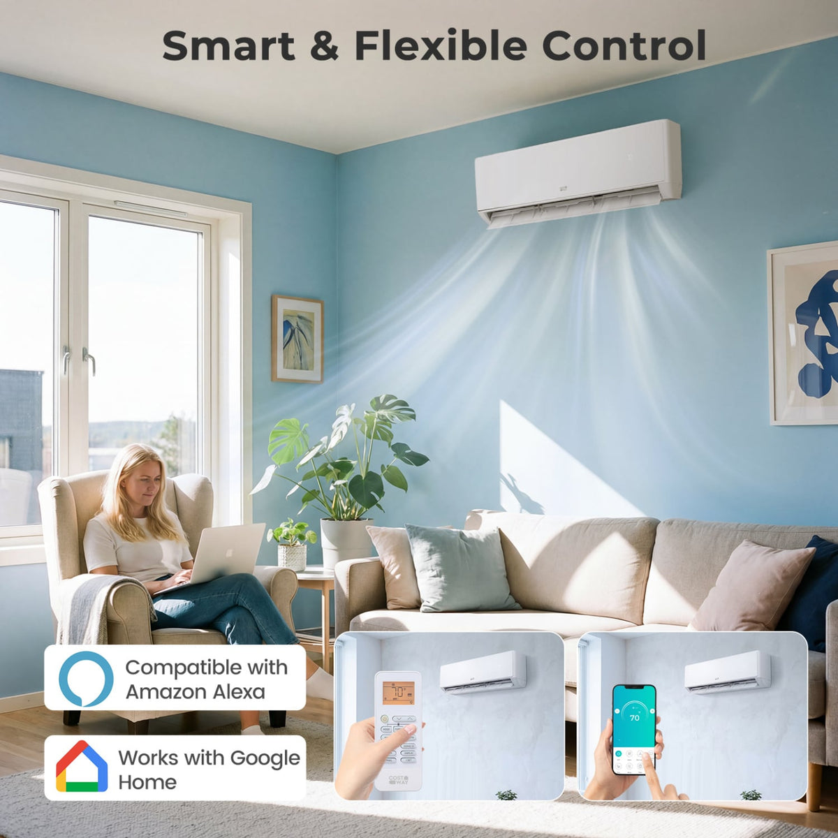 X-Pro 18000 BTU 2 Zone 24 SEER2 Mini Split AC with Heat Pump-9K + 12K-Multi-Zone Mini Split Air Conditioners-DECOROLALA