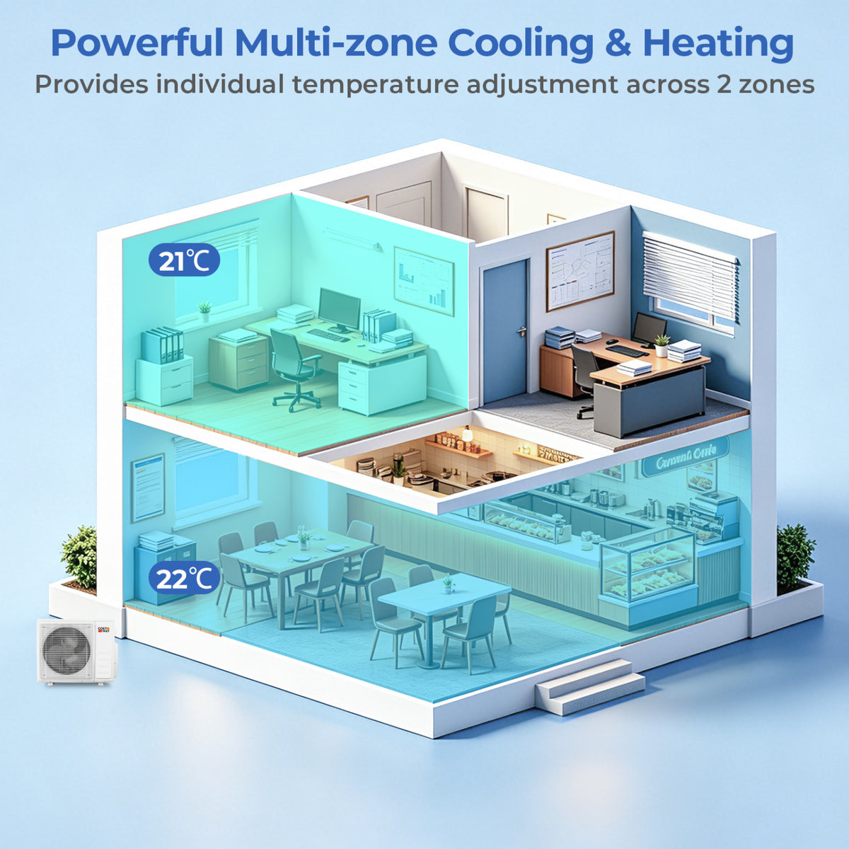 X-Pro 27000 BTU 2 Zone 24 SEER2 Ceiling Cassette Mini Split AC-9K + 18K-Multi-Zone Mini Split Air Conditioners-DECOROLALA