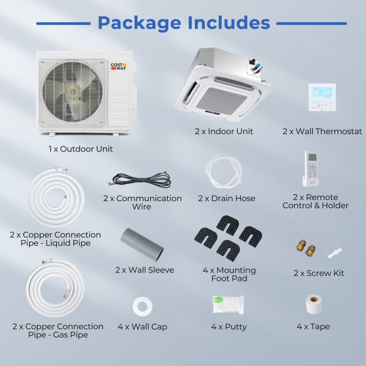 X-Pro 27000 BTU 2 Zone 24 SEER2 Ceiling Cassette Mini Split AC-9K + 18K-Multi-Zone Mini Split Air Conditioners-DECOROLALA
