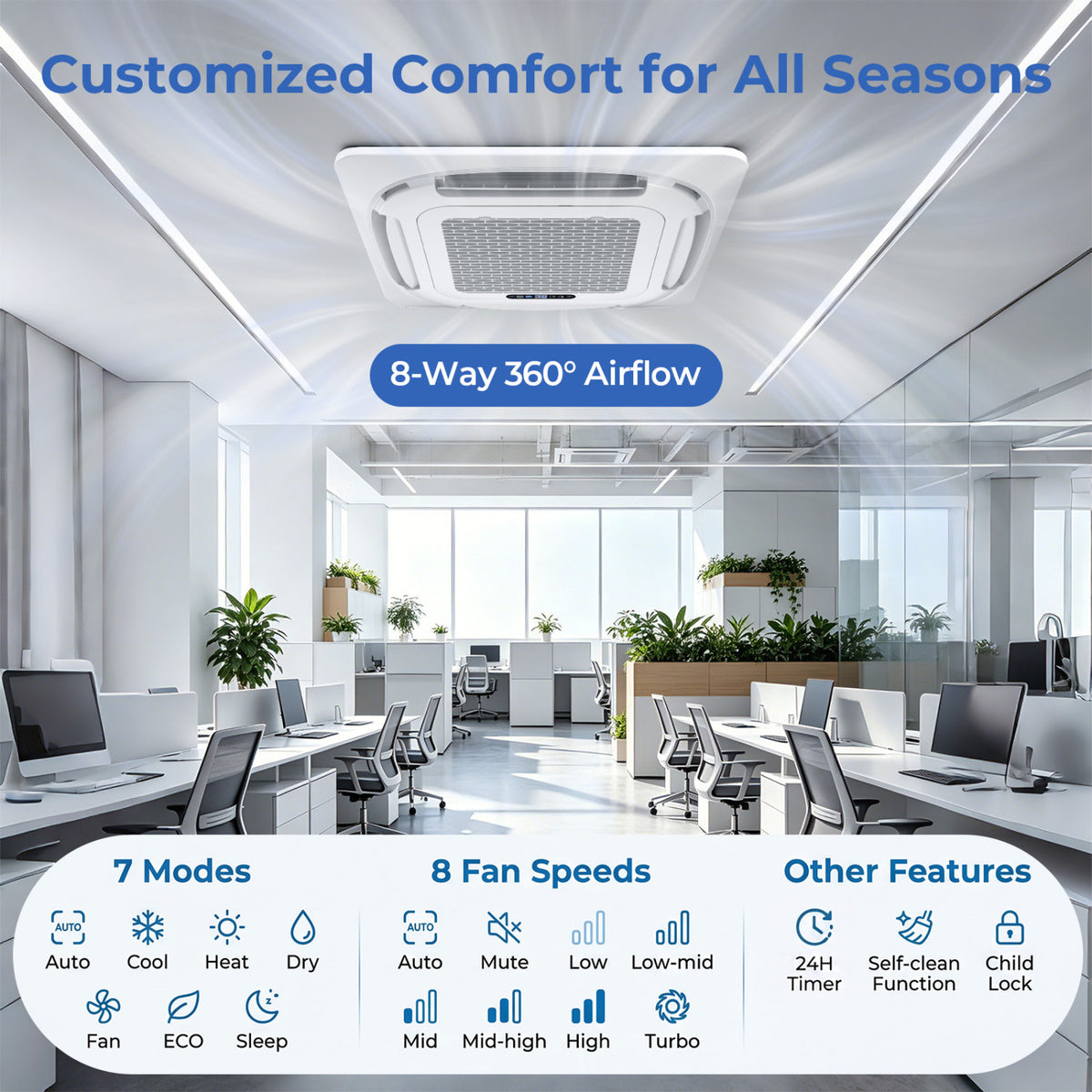 X-Pro 27000 BTU 2 Zone 24 SEER2 Ceiling Cassette Mini Split AC-9K + 18K-Multi-Zone Mini Split Air Conditioners-DECOROLALA