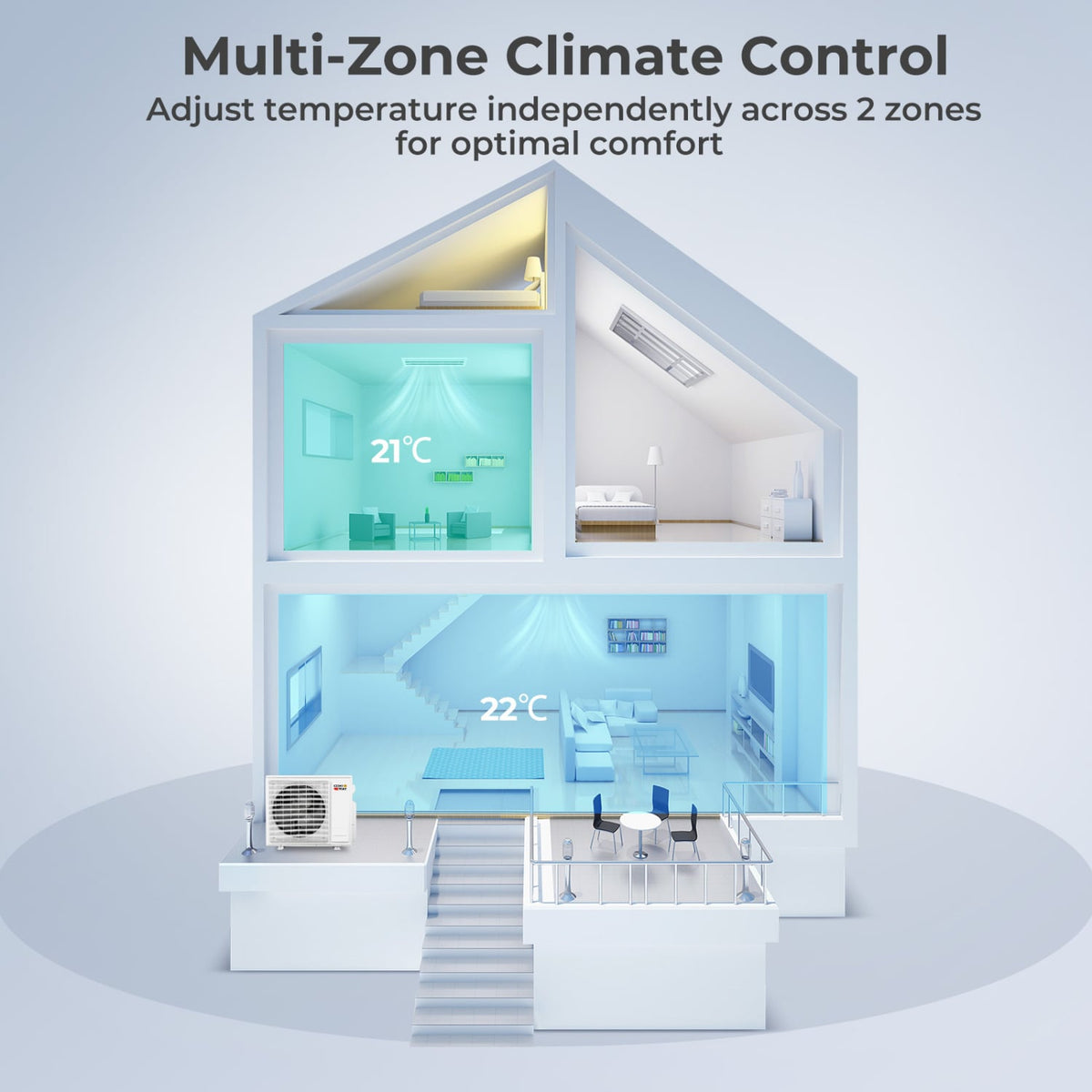 X-Pro 27000 BTU 2 Zone 24 SEER2 Concealed Ducted Mini Split AC-12K + 18K-Multi-Zone Mini Split Air Conditioners-DECOROLALA