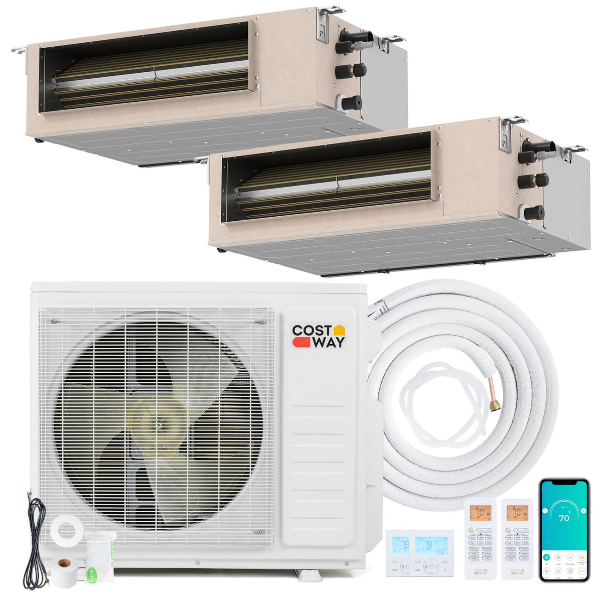 X-Pro 27000 BTU 2 Zone 24 SEER2 Concealed Ducted Mini Split AC-9K + 9K-Multi-Zone Mini Split Air Conditioners-DECOROLALA
