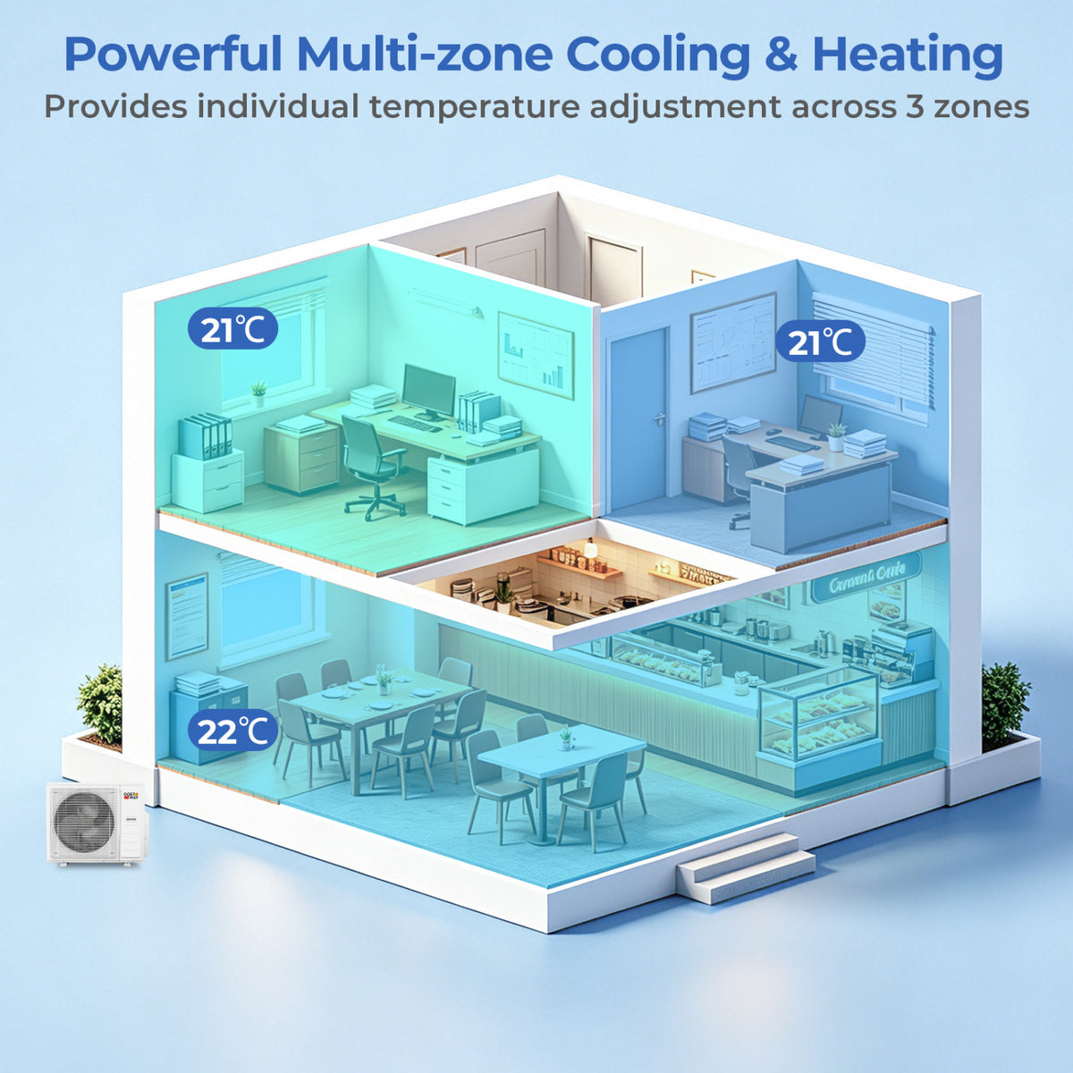 X-Pro 27000 BTU 3 Zone 24 SEER2 Ceiling Cassette Mini Split AC-9K + 9K + 12K-Multi-Zone Mini Split Air Conditioners-DECOROLALA