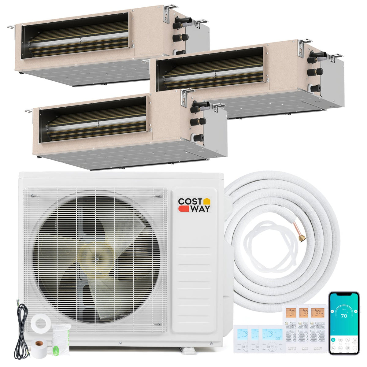X-Pro 27000 BTU 3 Zone 24 SEER2 Concealed Ducted Mini Split AC-9K + 9K + 18K-Multi-Zone Mini Split Air Conditioners-DECOROLALA
