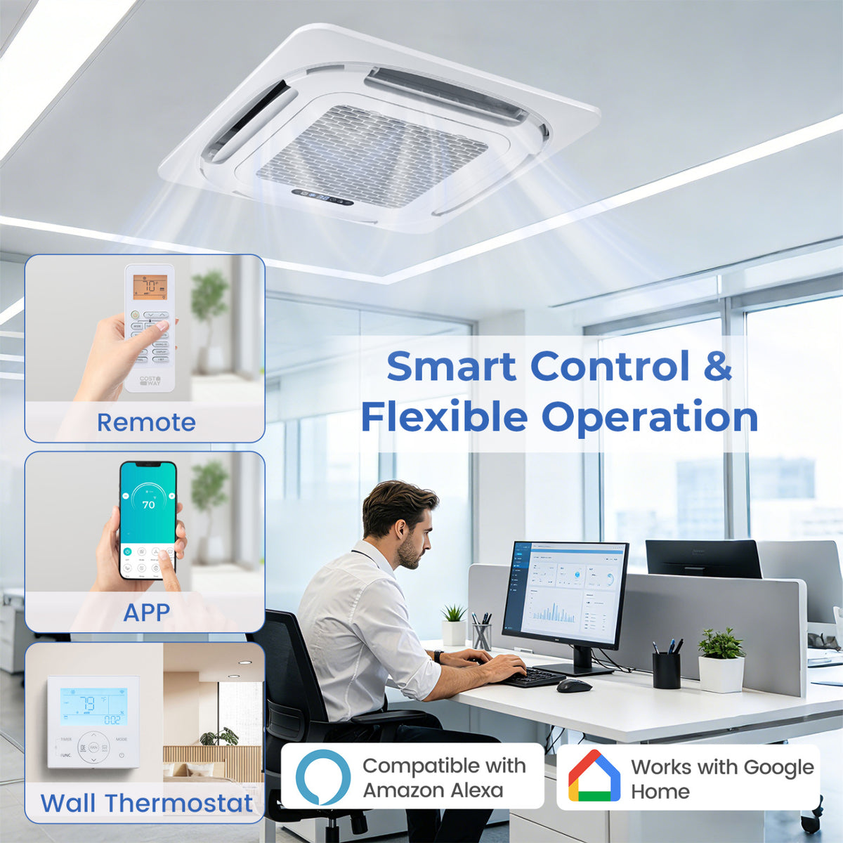 X-Pro 35000 BTU 2 Zone 22.5 SEER2 Ceiling Cassette Mini Split AC-12K + 12K-Multi-Zone Mini Split Air Conditioners-DECOROLALA
