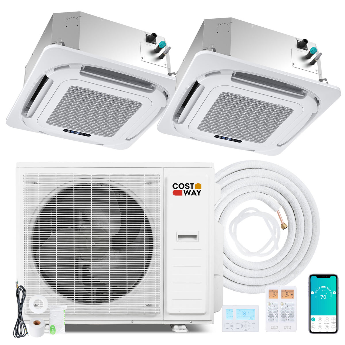 X-Pro 35000 BTU 2 Zone 22.5 SEER2 Ceiling Cassette Mini Split AC-12K + 12K-Multi-Zone Mini Split Air Conditioners-DECOROLALA
