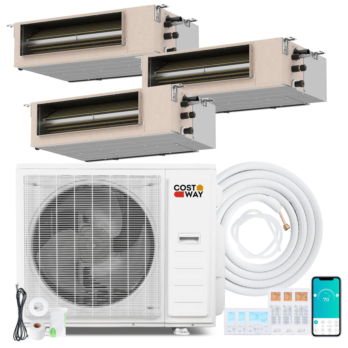 X-Pro 35000 BTU 3 Zone 22.5 SEER2 Concealed Ducted Mini Split AC-9K + 12K + 18K-Multi-Zone Mini Split Air Conditioners-DECOROLALA