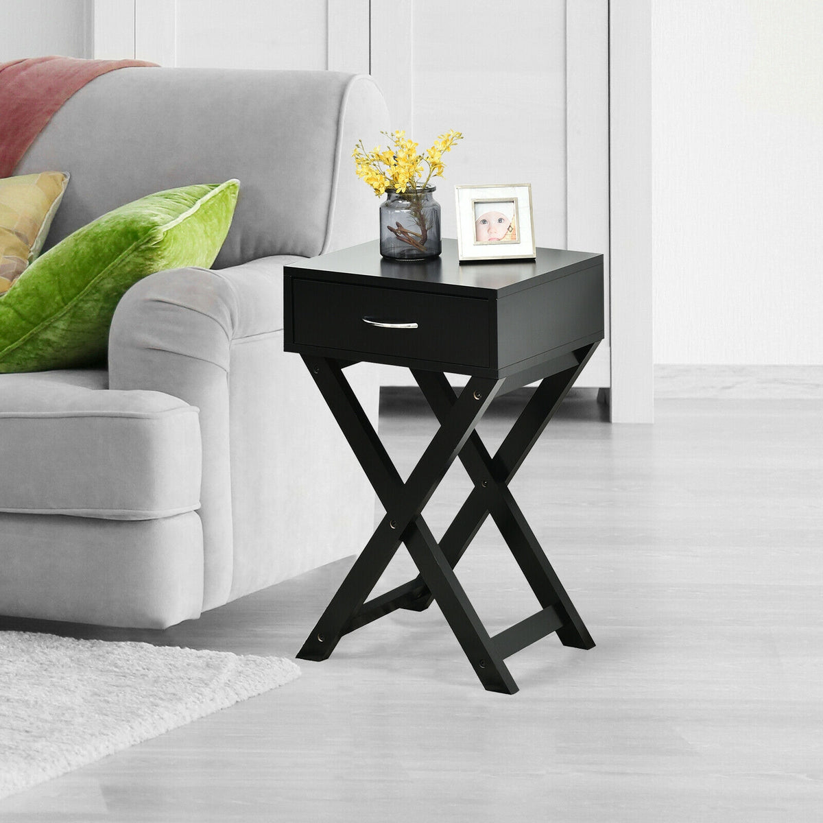 X-Shape Modern Accent Side End Table-Black-End & Side Tables-DECOROLALA