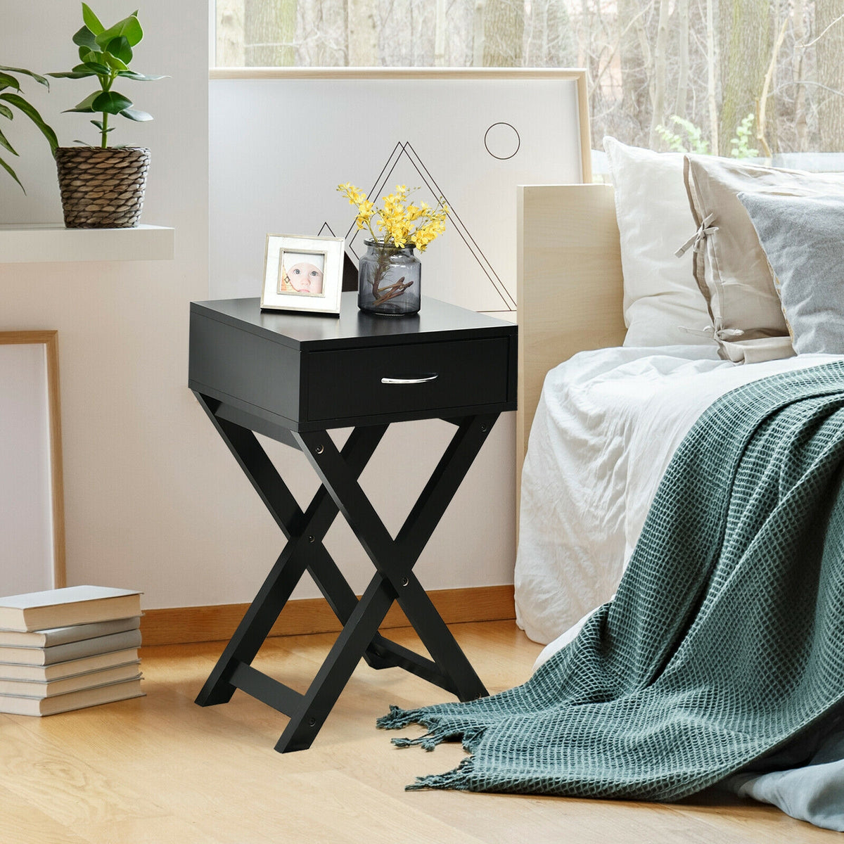 X-Shape Modern Accent Side End Table-Black-End & Side Tables-DECOROLALA
