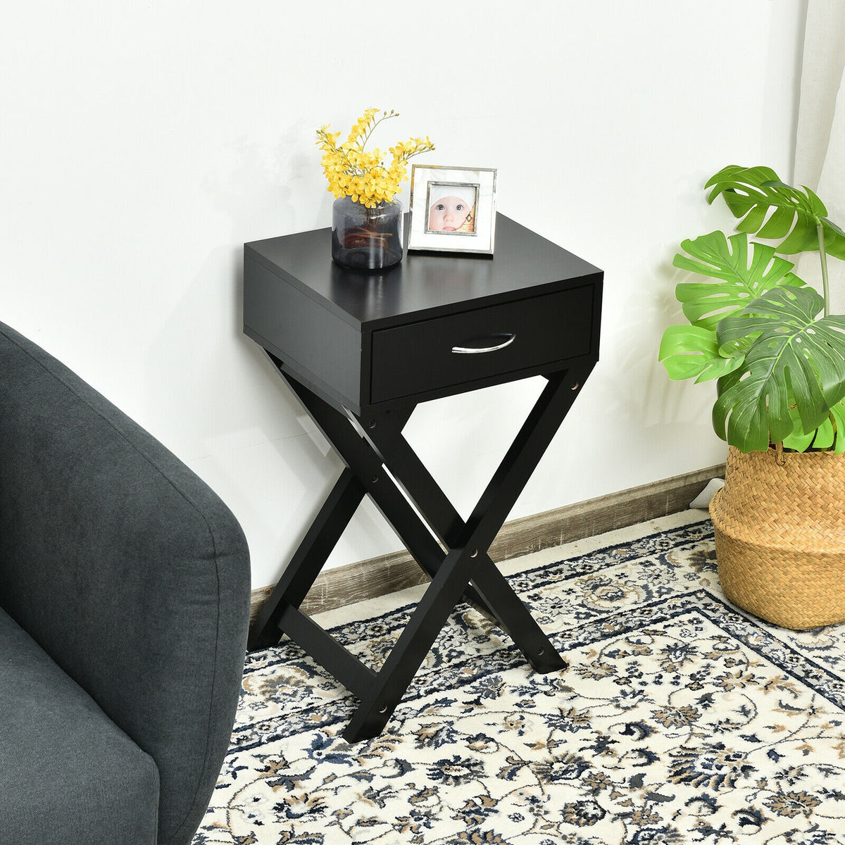 X-Shape Modern Accent Side End Table-Black-End & Side Tables-DECOROLALA
