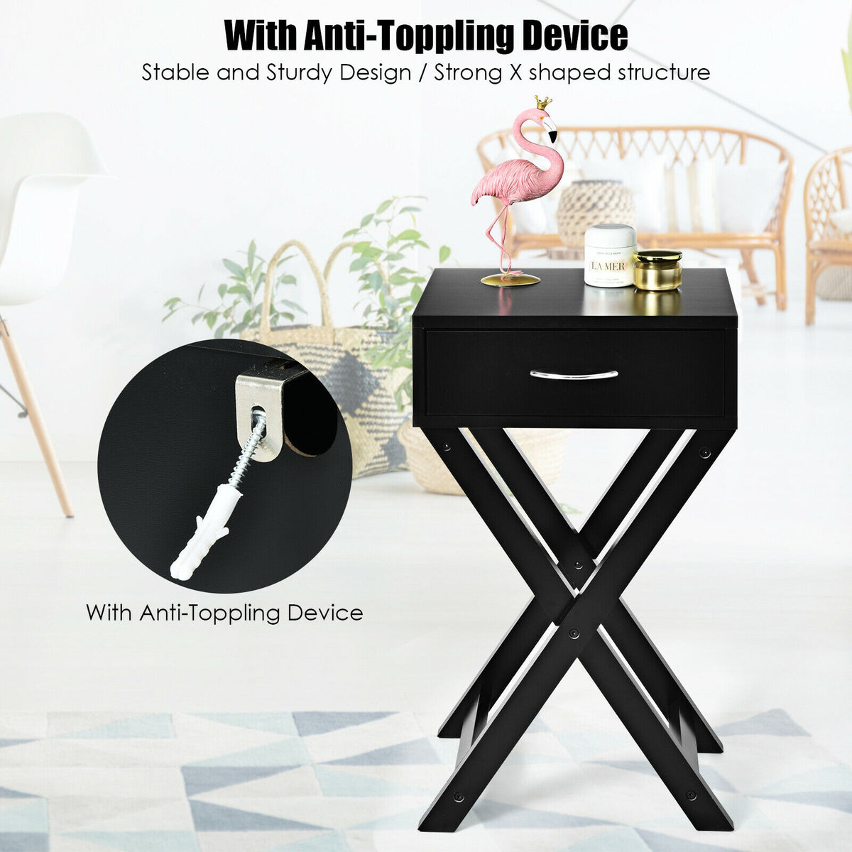 X-Shape Modern Accent Side End Table-Black-End & Side Tables-DECOROLALA