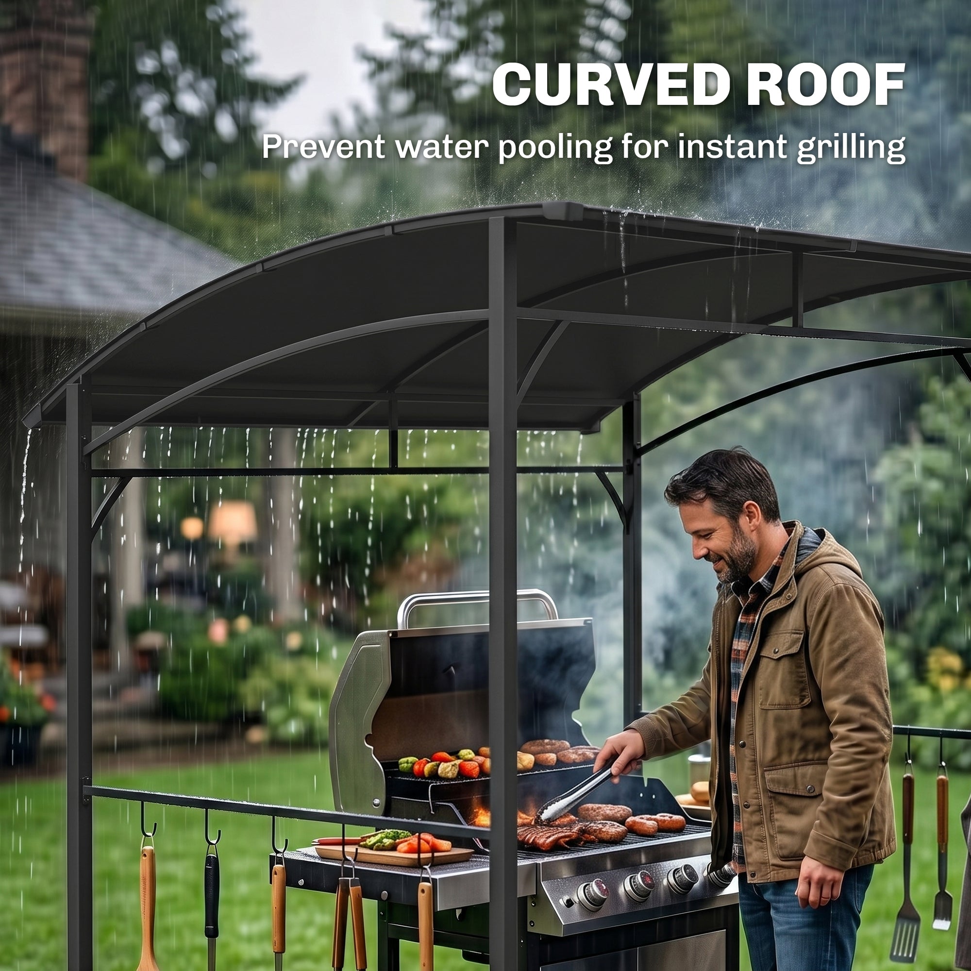 7' x 5' BBQ Grill Gazebo - Charcoal Grey Steel Frame Tent
