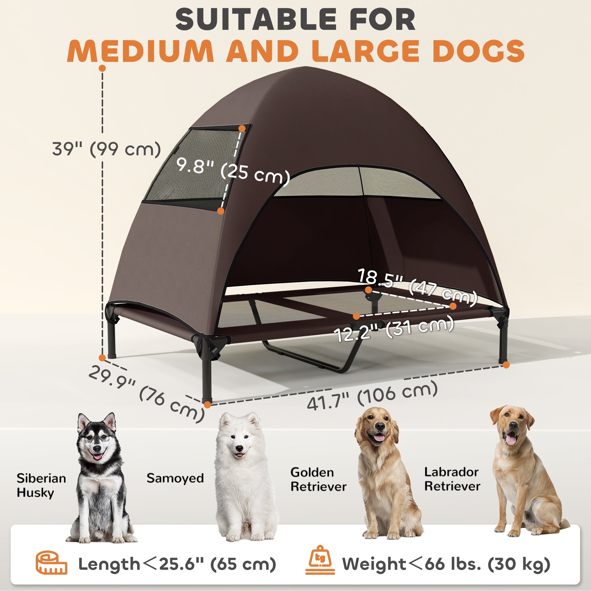 Elevated Dog Bed with Canopy Raised Dog Bed  Washable Mesh Steel Frame 41.7" x 29.9" x 39" Coffee