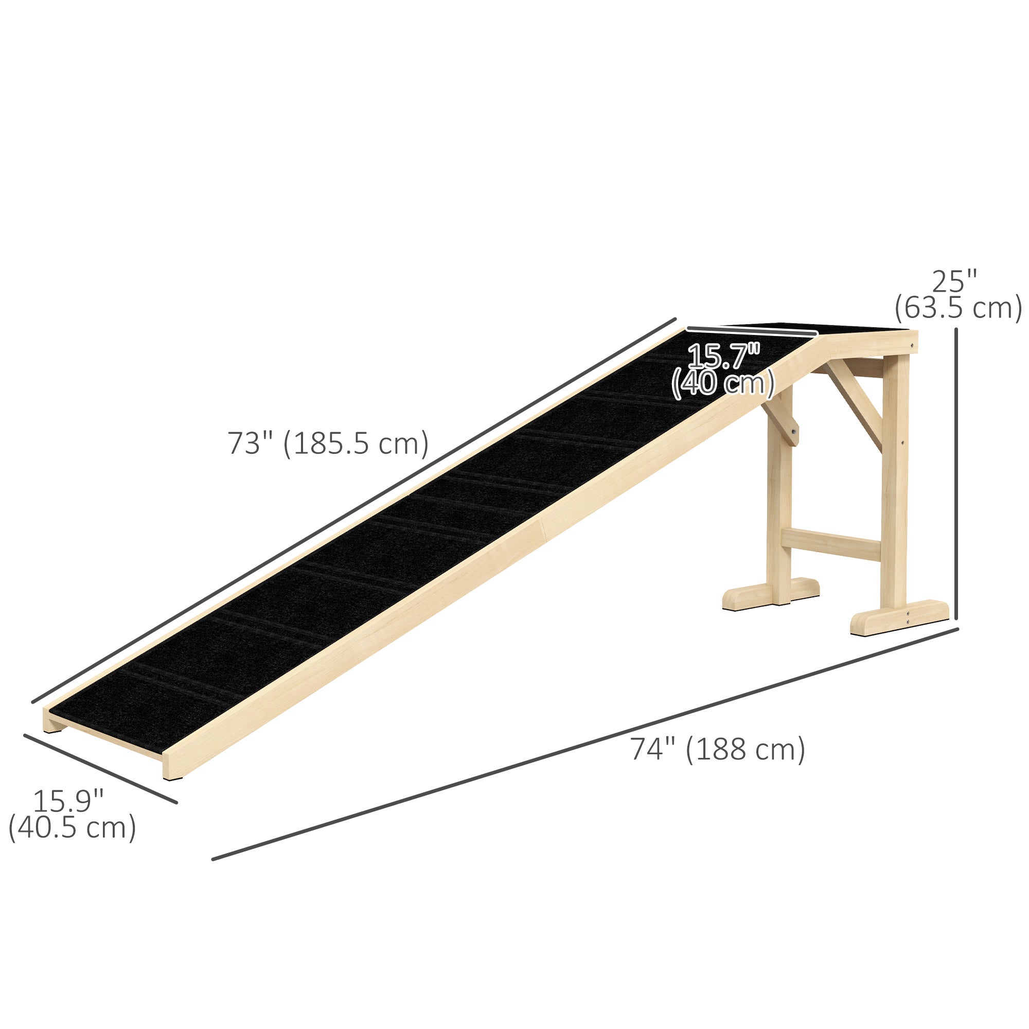 Rampe-lit avec marches pour chiens et chats, moquette antidérapante, 74"L x 16"W x 25"H, naturel