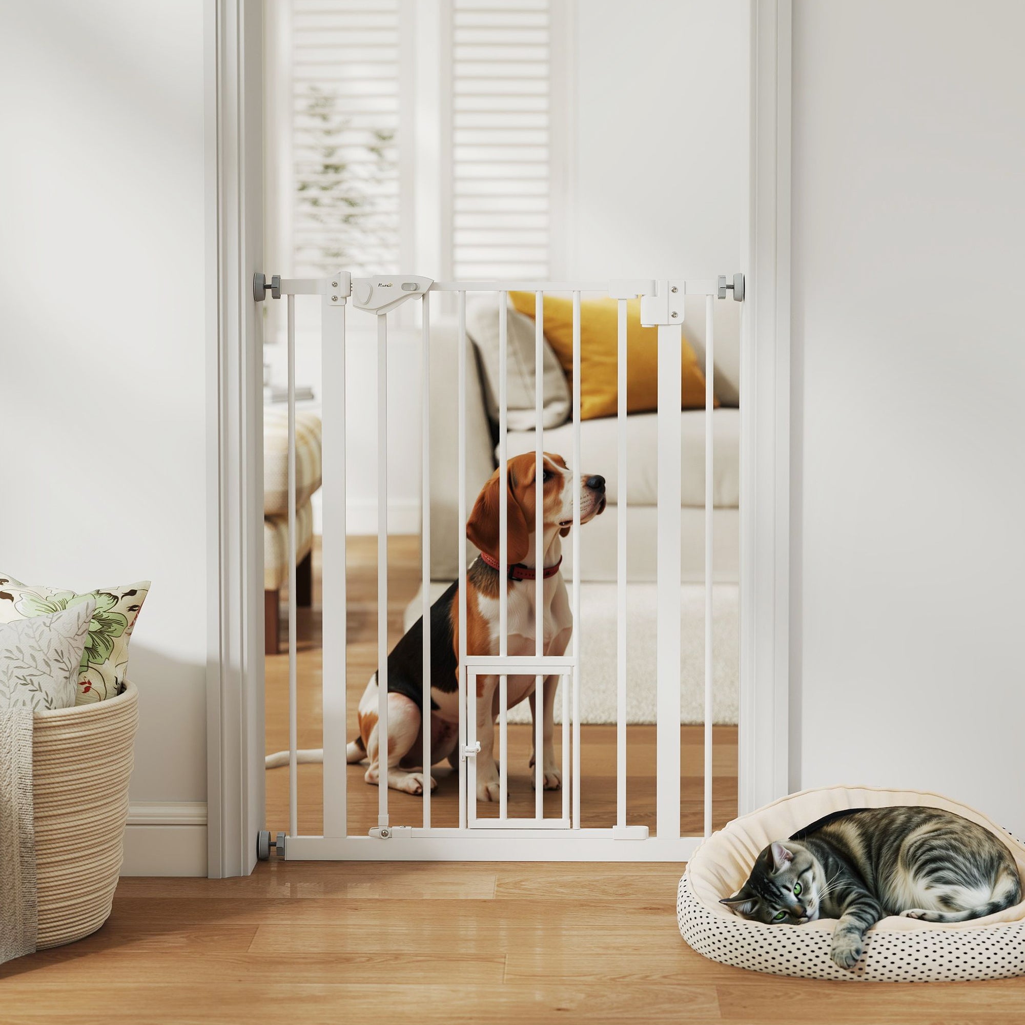 Barrières pour chiens d’intérieur de 36" à ouverture facile pour portes, maison et escaliers – blanches