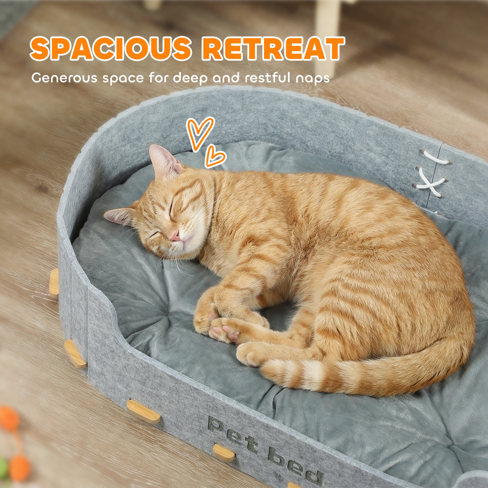 Dog Bed, Cat Bed with Washable Removable Cushion, Scratch-Resistant, Felt Cat Couch Sofa for Small Medium Dogs, Grey