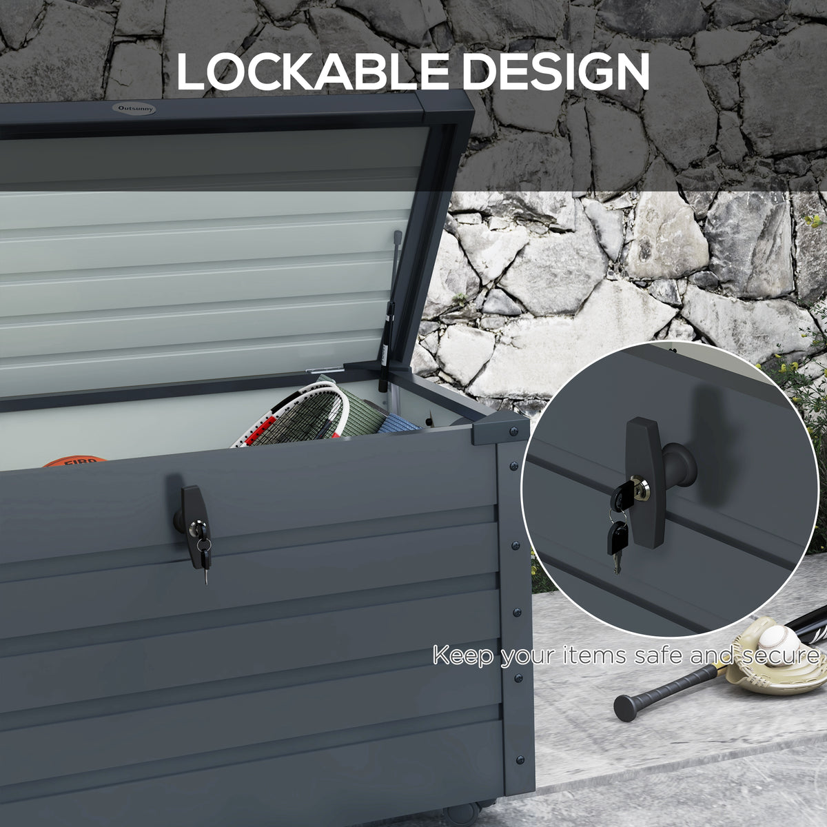 78 Gallon Steel Outdoor Storage Box with Wheels - Dark Grey