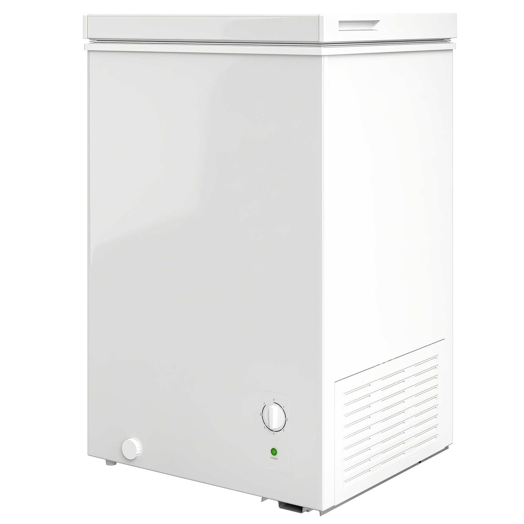 Mini-congélateur, congélateur coffre de 3,5 pi³ avec thermostat réglable à 5 positions, panier métallique, fonctionnement silencieux, blanc