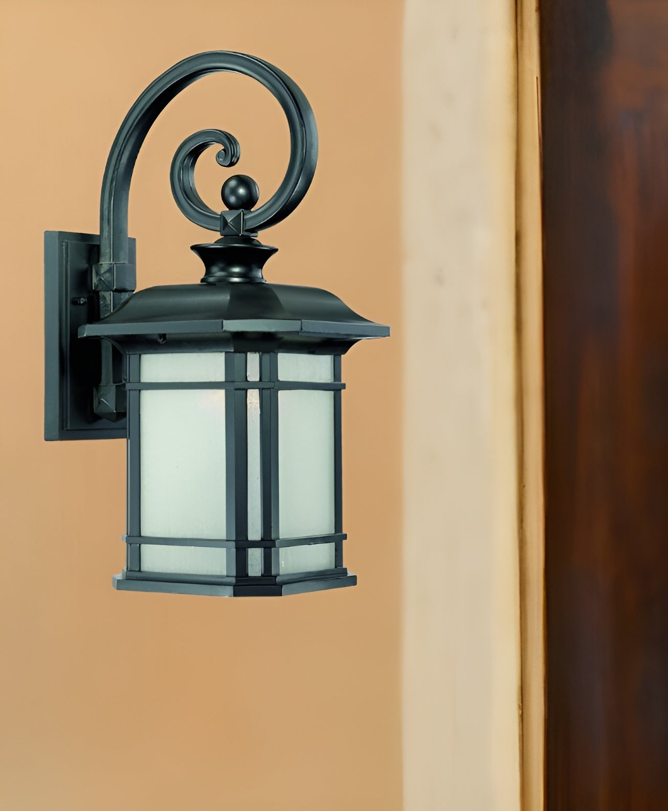XL Matte Black Frosted Linen Glass Lantern Wall Light-Outdoor Lighting-DECOROLALA