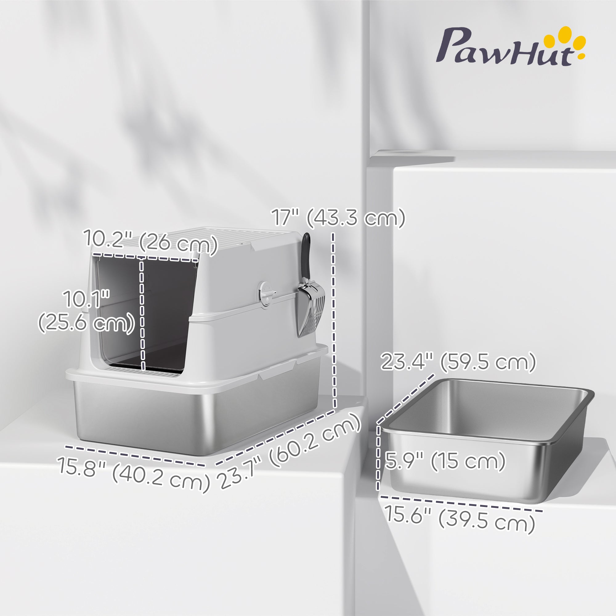 XL Stainless Steel Cat Litter Box for Big Cats with Flip Top, Scoop, Easy Clean & No Odors, Non-Sticky-Cats-DECOROLALA