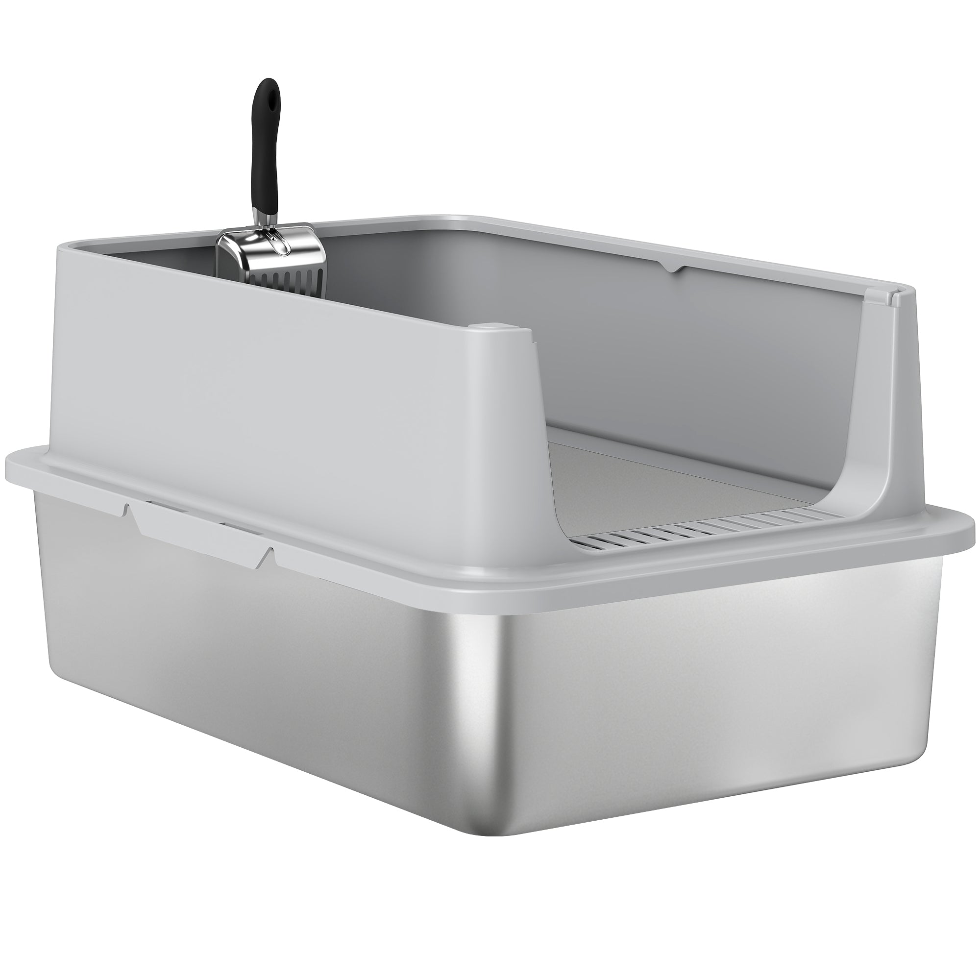 XL Stainless Steel Cat Litter Box for Big and Multiple Cats with High Wall Side, Scoop, Easy Cleaning & Odor Free-Cats-DECOROLALA