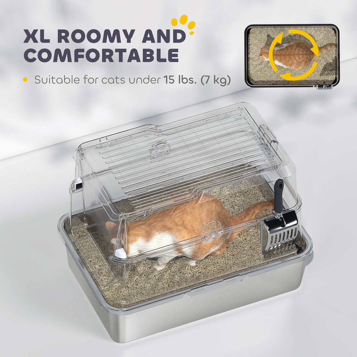 XL Stainless Steel Cat Litter Box with Flip Top Lid & Scoop-Cats-DECOROLALA