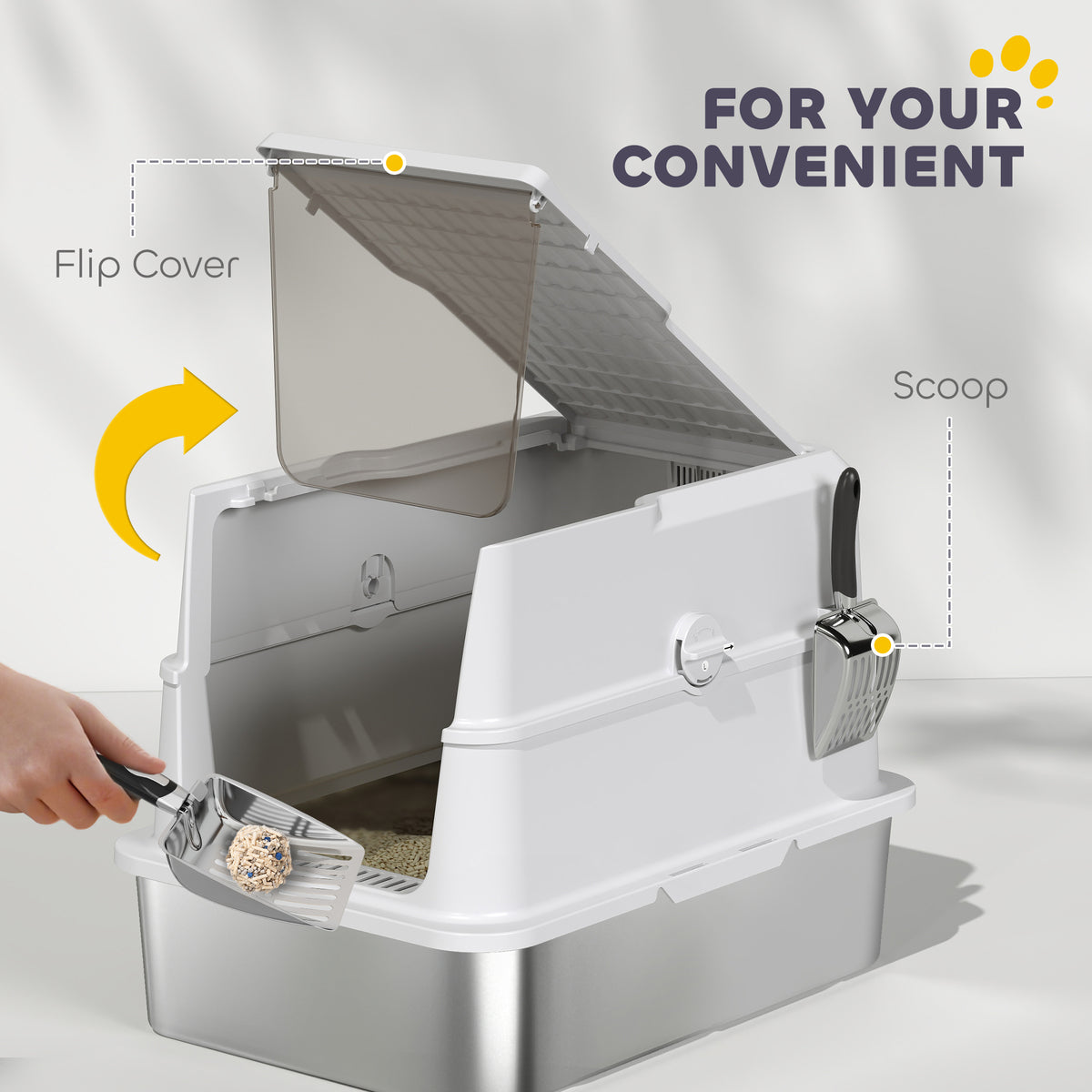 XL Stainless Steel Cat Litter Box with Flip Top Lid & Scoop-Cats-DECOROLALA