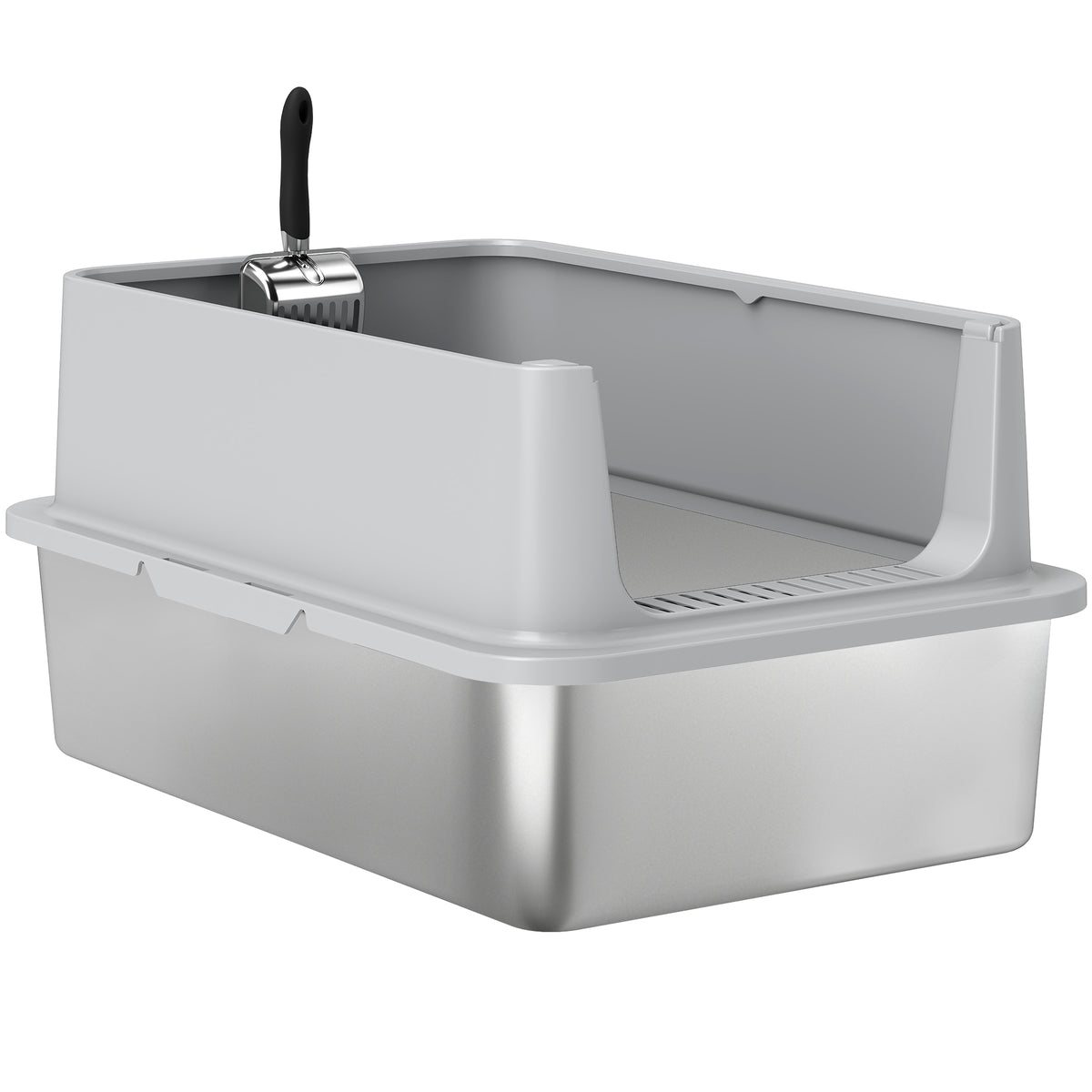 XL Stainless Steel Cat Litter Box with High Walls and Scoop-Cat Supplies-DECOROLALA