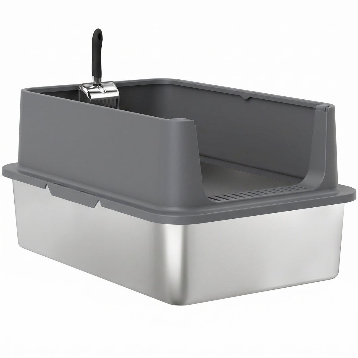 XL Stainless Steel Cat Litter Box with High Walls and Scoop-Cat Supplies-DECOROLALA