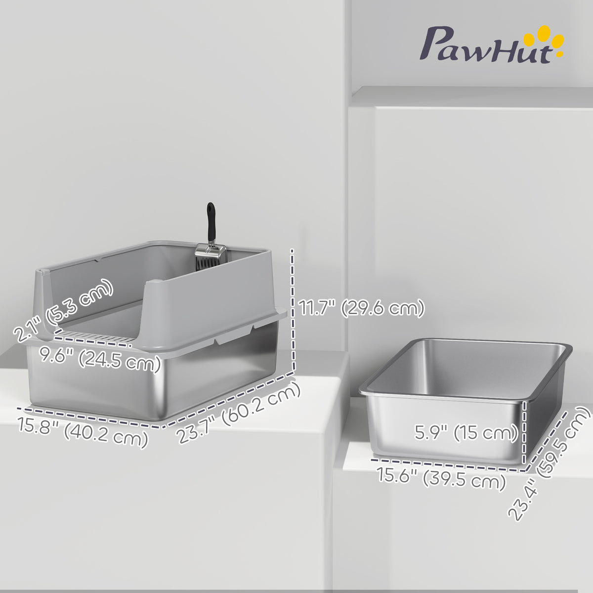 XL Stainless Steel Cat Litter Box with High Walls and Scoop-Cats-DECOROLALA