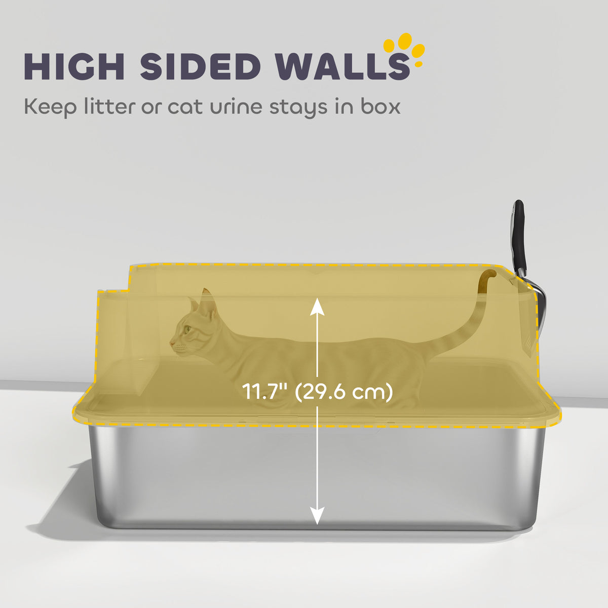 XL Stainless Steel Cat Litter Box with High Walls and Scoop-Cats-DECOROLALA